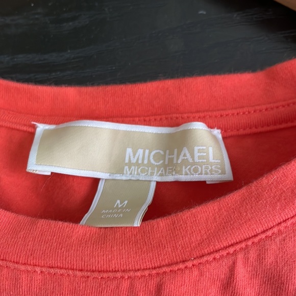 Michael by Michael Kors orange short sleeves top with gold zippers. - Picture 4 of 6